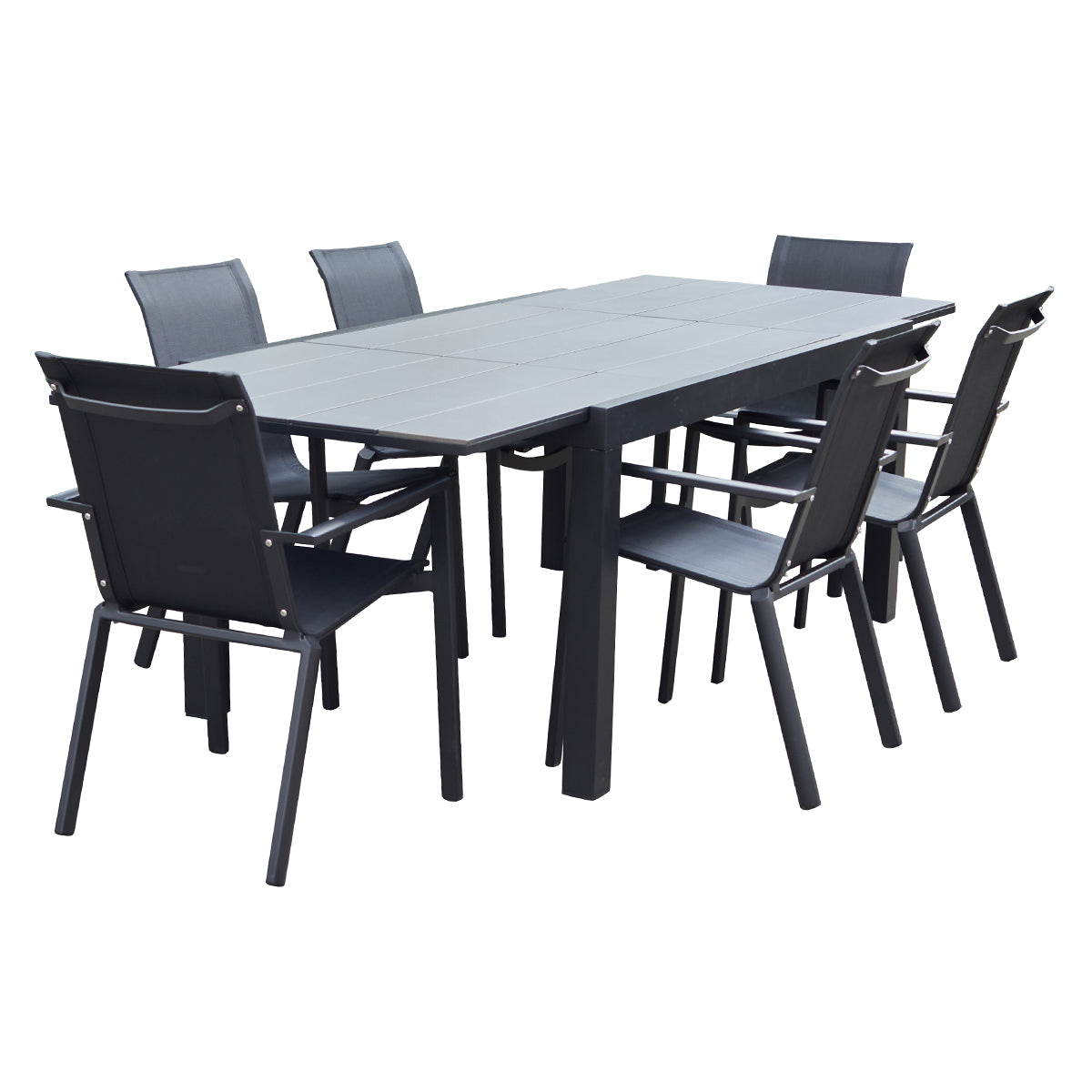 HPL STAR - Gartenmöbel aus schwarzem Aluminium und grauem Textilene 6/10 pers.