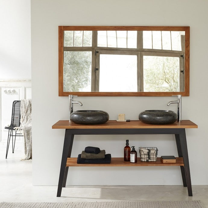 SARA - Meuble de salle de bain en teck massif pieds noirs 150 cm