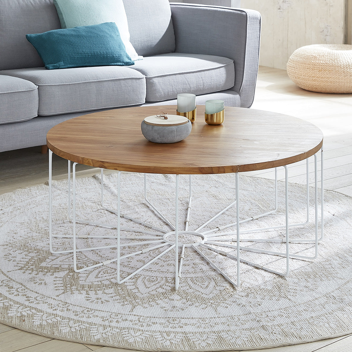 HUGO - Table basse en teck massif et métal Ø 100 cm