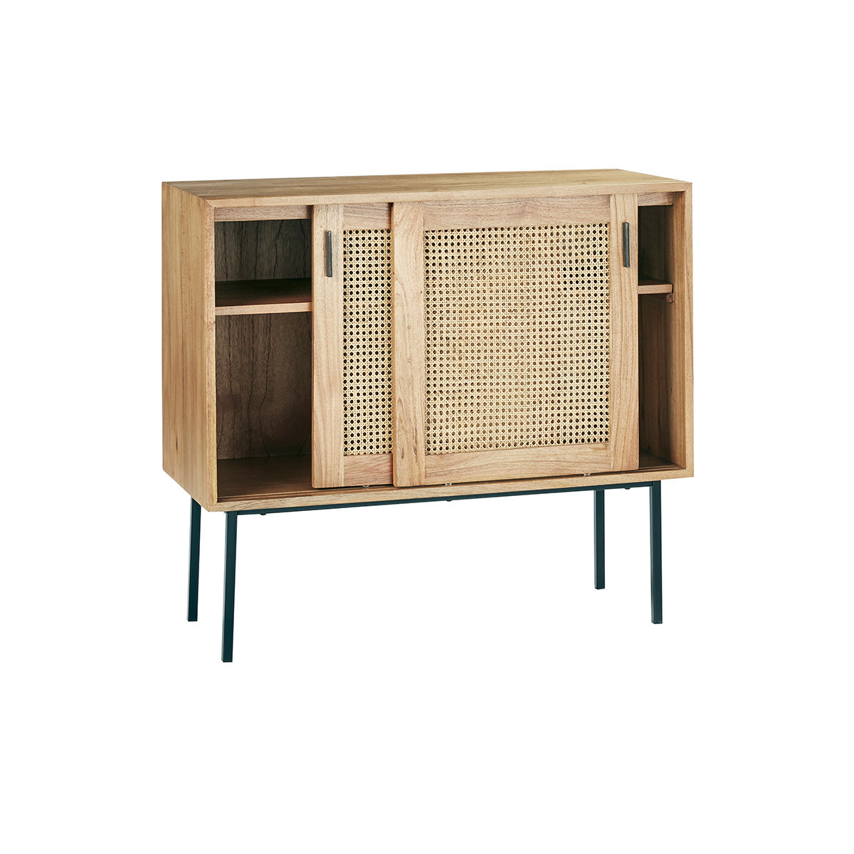 AUBIN - Cassettiera in mindi massello e cannage, 100 cm