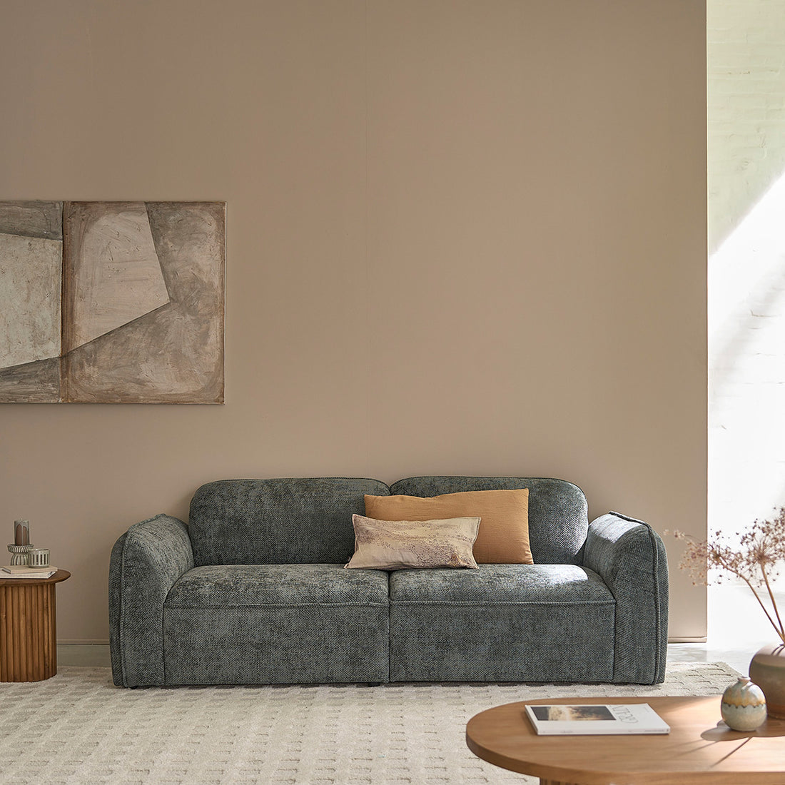 HECTOR - Gerades 3-Sitzer-Sofa aus grünem gewebtem Samt