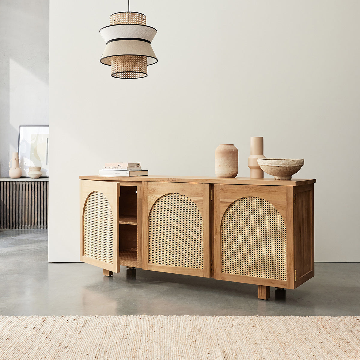 LOÉ - Credenza in teak massello e cannage 183 cm