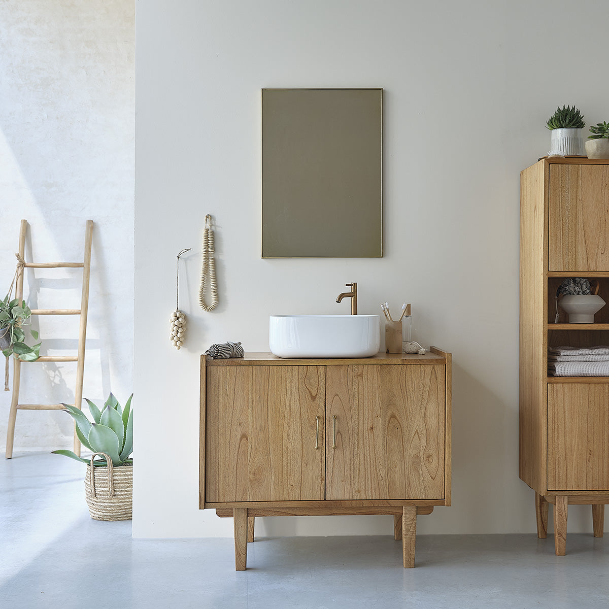 FIFTIES - Waschtischunterschrank aus massivem Mindi 90 cm