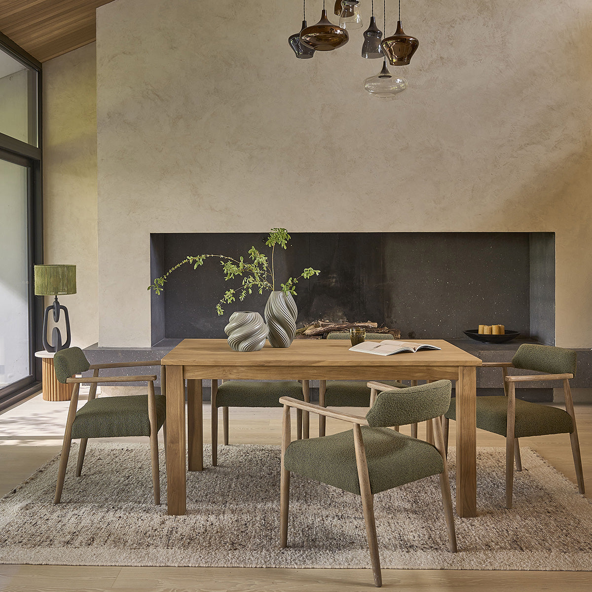 LUISA - Lot de 2 chaises en chêne et tissu bouclette kaki