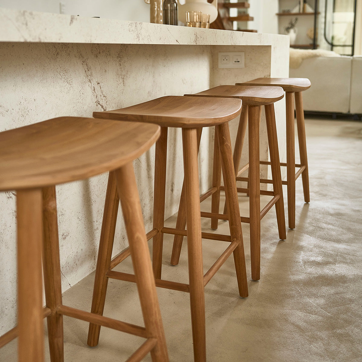 AMBRE - Set di 2 sgabelli da bar in teak massello 65 cm