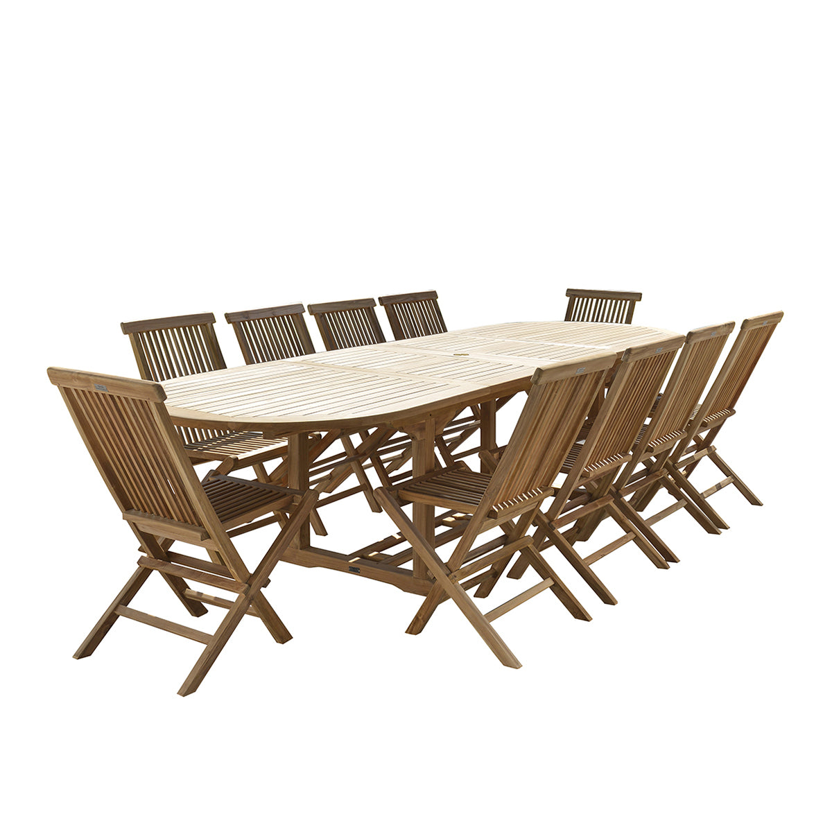 MIDLAND - Set di mobili da giardino in teak massello con tavolo allungabile 8/10 pers.