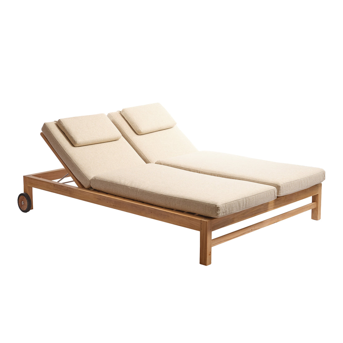 PALOMBAGGIA - Lettino prendisole doppio reclinabile in teak massiccio con cuscini beige screziati