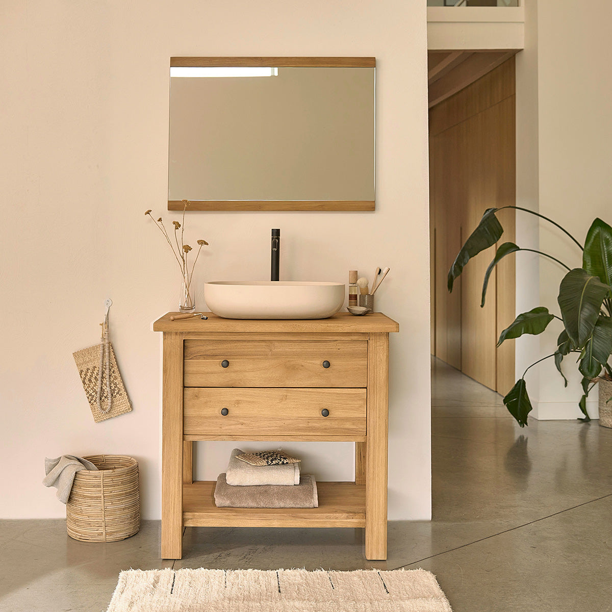 NAHELE - Miroir en teck massif recyclé 80x60 cm