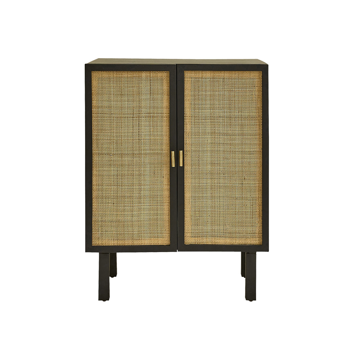 BLAISE - Buffet en manguier massif noir et cannage 68 cm