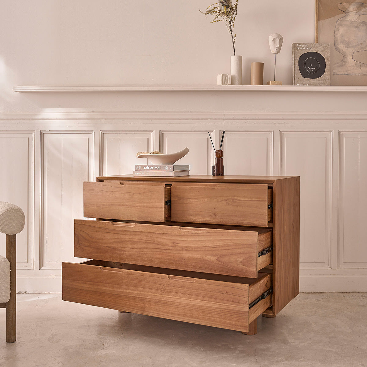 GUSTAVE - Cassettiera in teak massello 110 cm