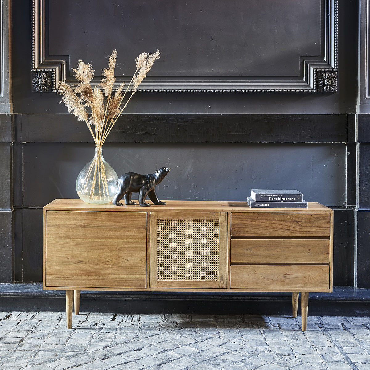 HANA - Buffet en mindi massif et cannage 175 cm