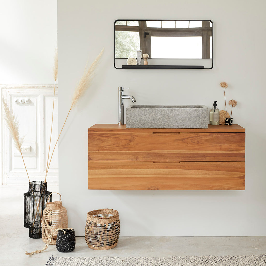 MAË - Mobile da bagno in teak massello sospeso 115 cm