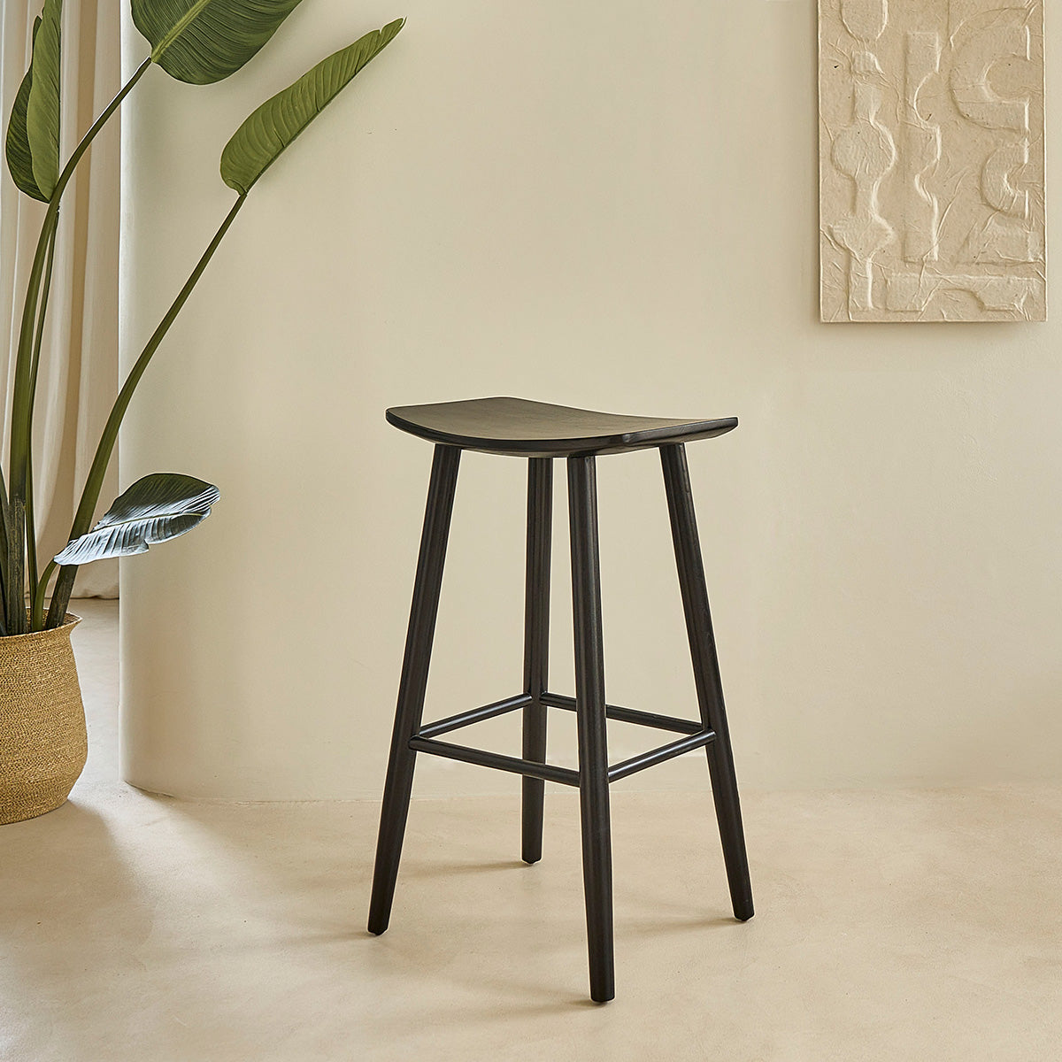 AMBRE - Set di 2 sgabelli in teak massello nero 75 cm