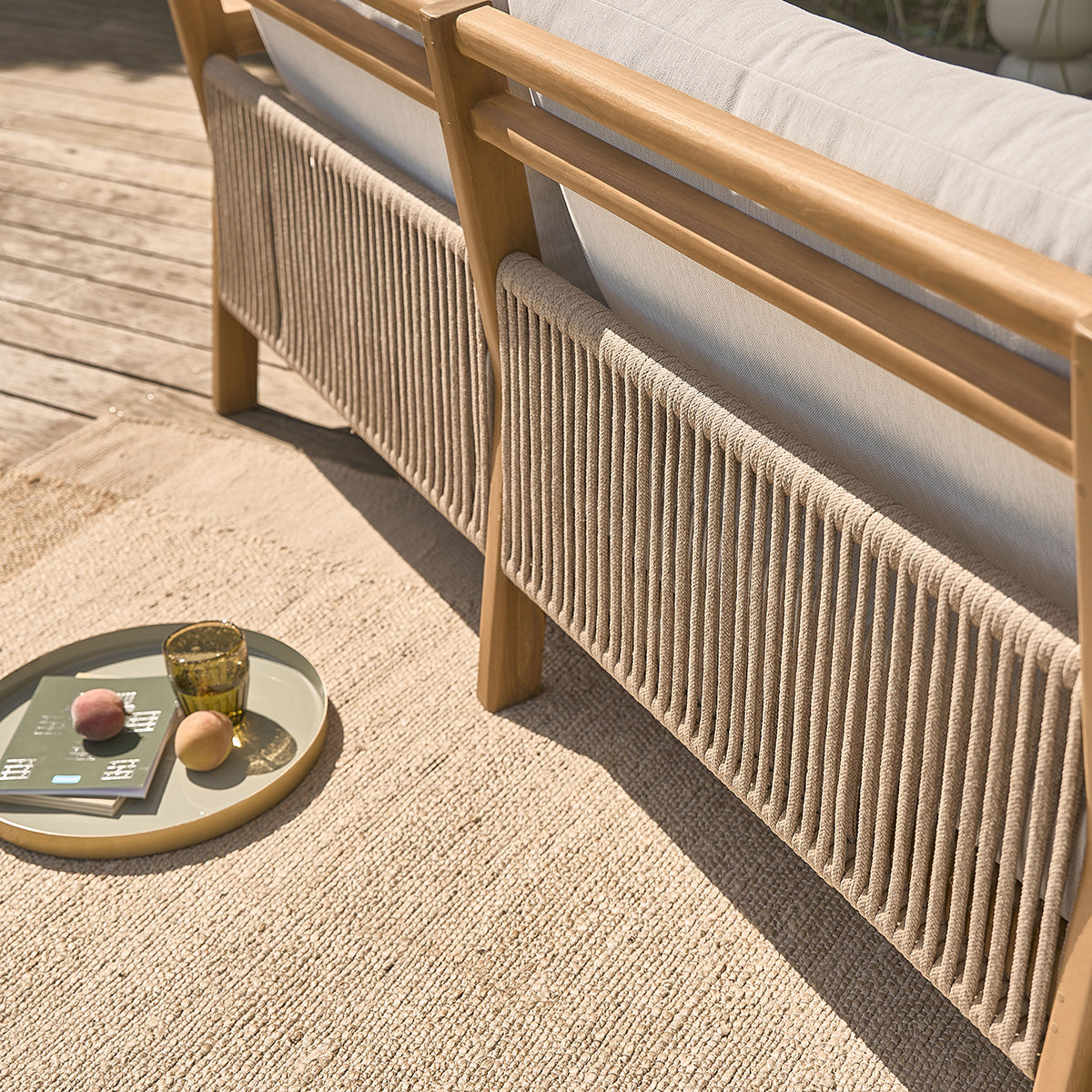 MAORA - Set di mobili da giardino bassi in teak massello con cuscini