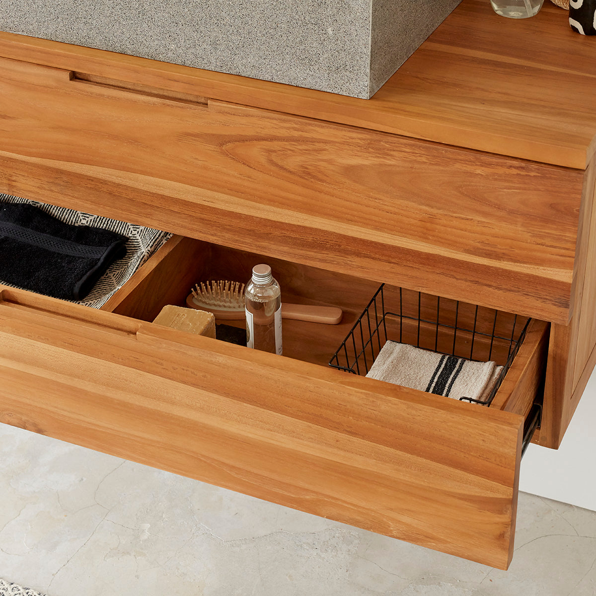 MAË - Mobile da bagno in teak massello sospeso 115 cm