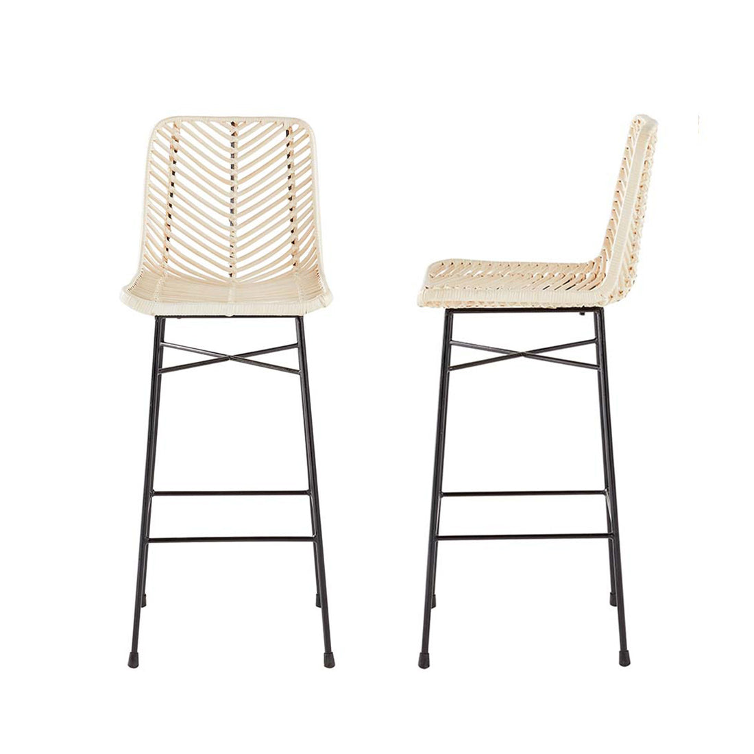 BOHEMA - Set di 2 sgabelli da bar in metallo e rattan