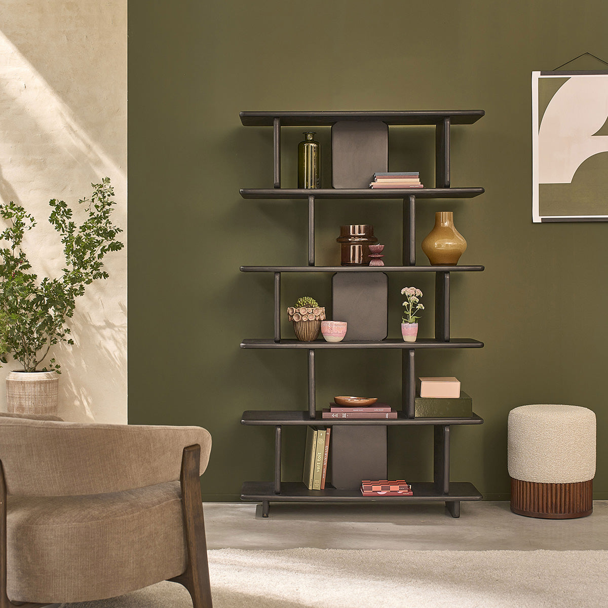 CLEO - Bibliothèque en manguier massif noir 106 cm