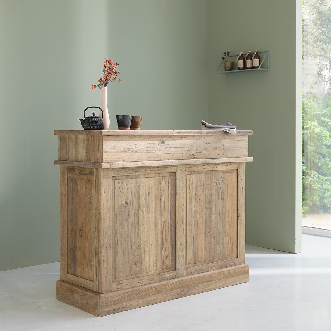 CARGO - Bar aus massivem recyceltem Teakholz 120 cm