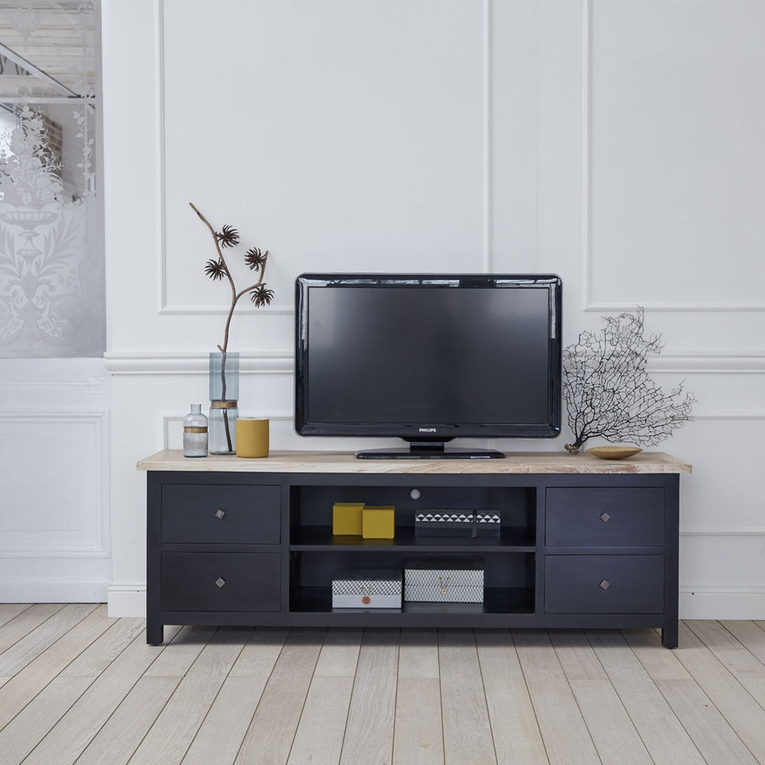 LONDRES - Meuble TV en acajou et teck massif 180 cm
