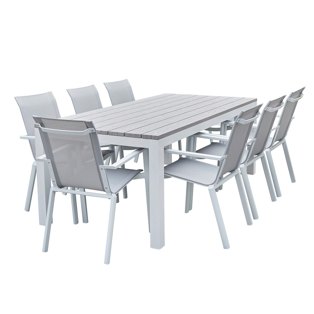 TAMPA - Gartenlounge aus weißem Aluminium und grauem Textilene 8-Sitzer