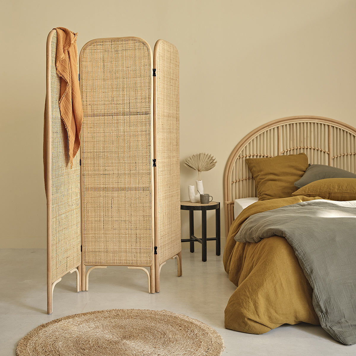 JANE - Paravento in rattan e cannage 3 pannelli