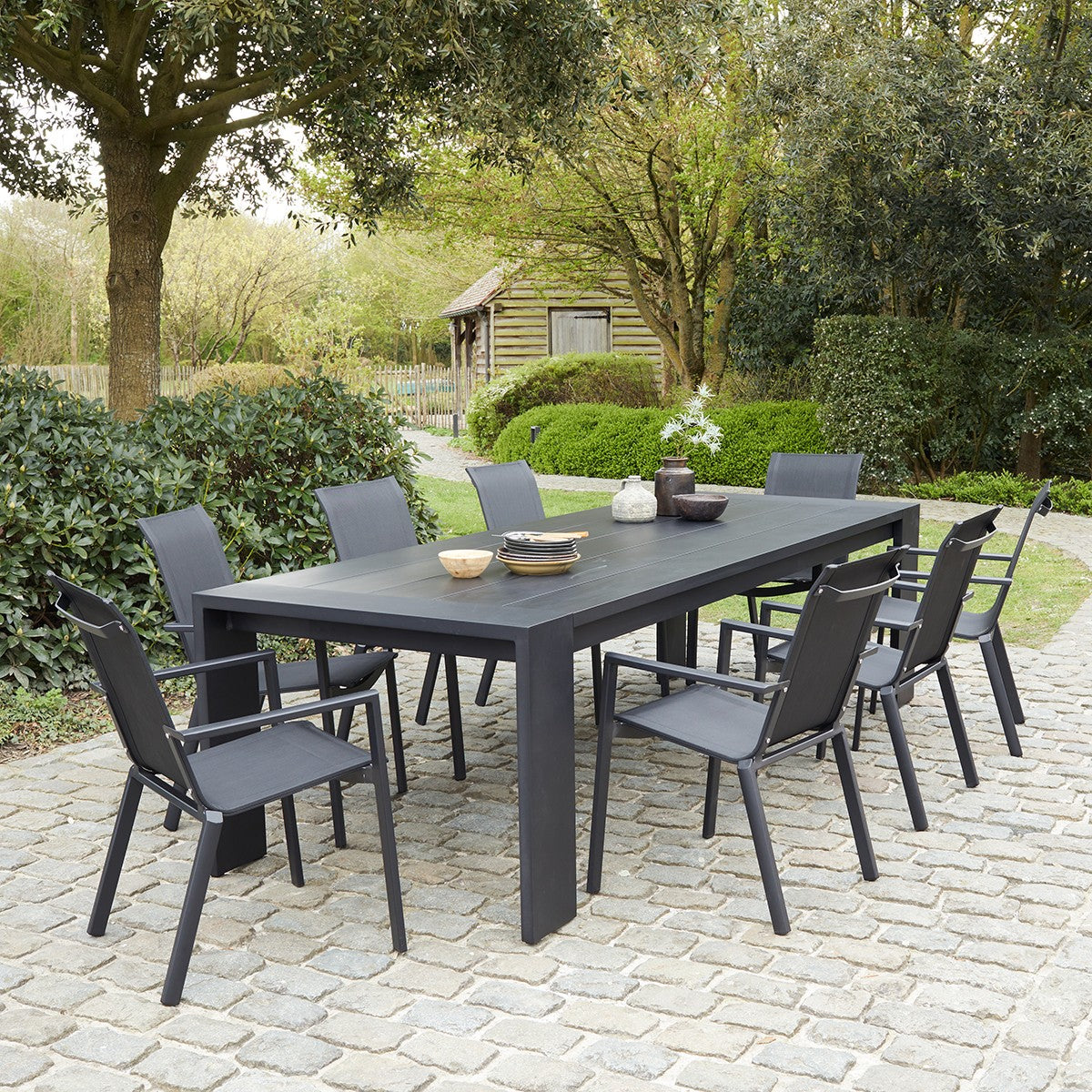 IBIZA - Table de jardin en aluminium noir 8 pers.