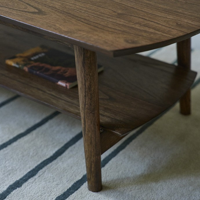 VINTAGE - Table basse en mindi massif finition noyer 130 cm