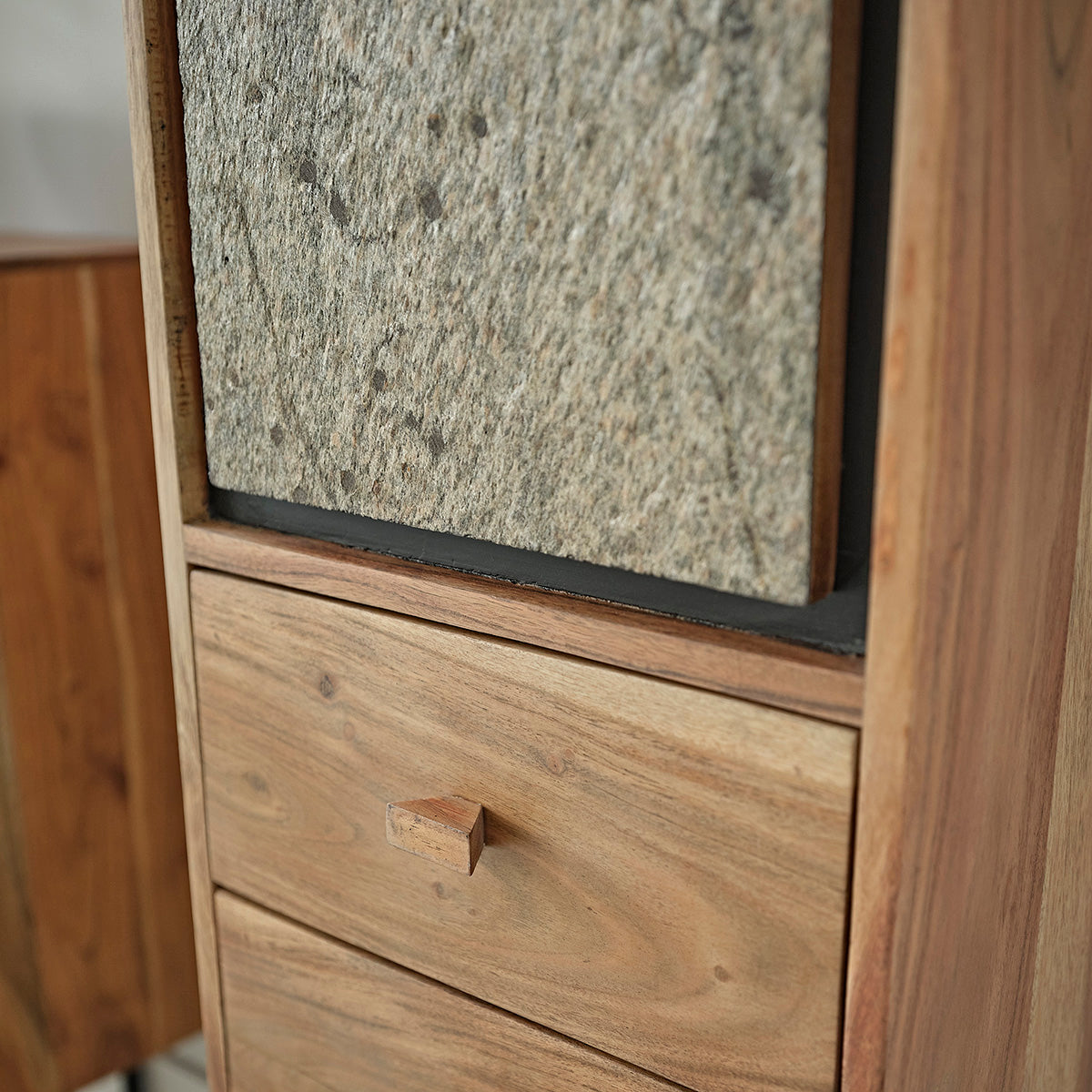 EDEN ROCK - Colonna bagno in acacia massello e pietra 130 cm