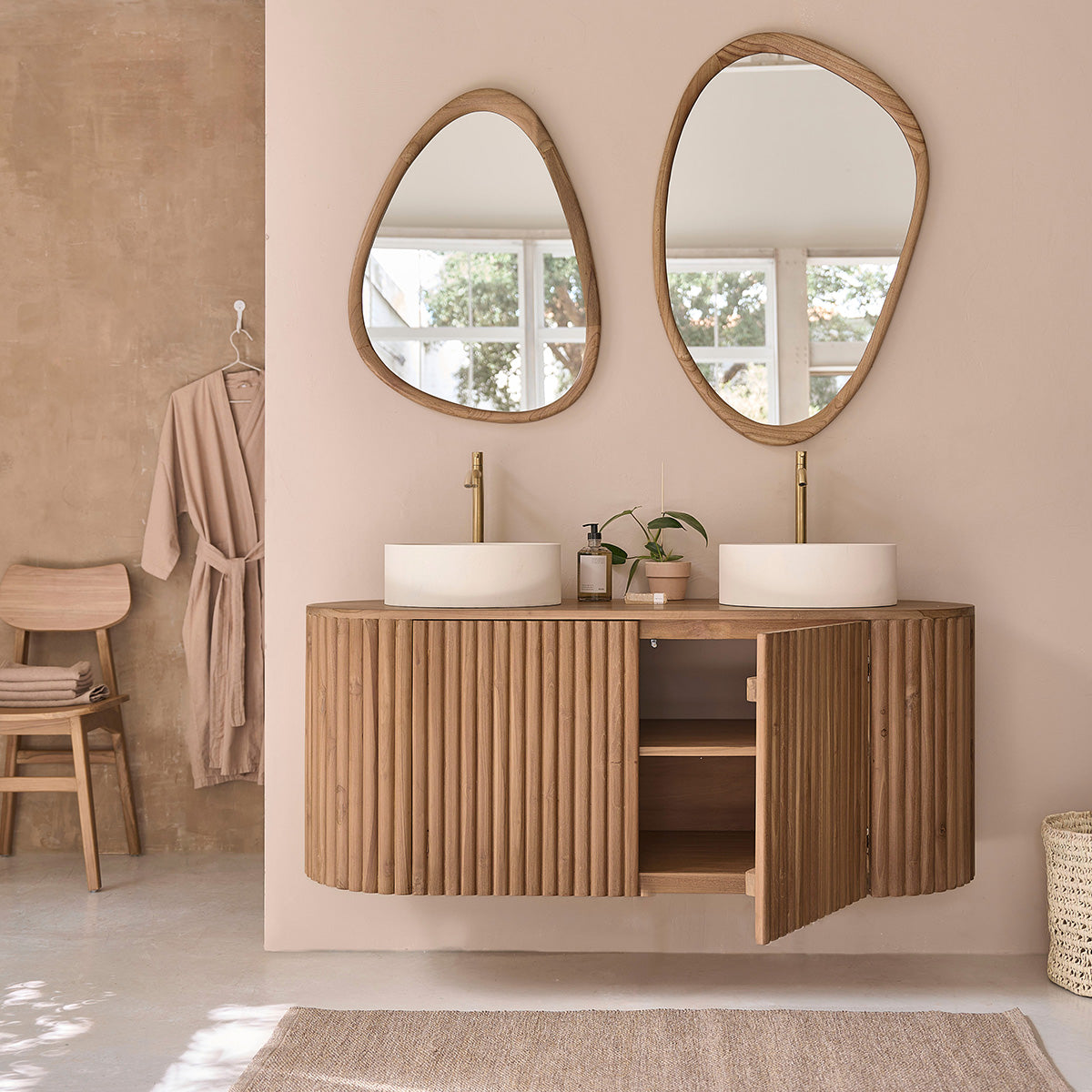 BELIZE - Hängendes Badezimmermöbel aus massivem Teakholz 140 cm