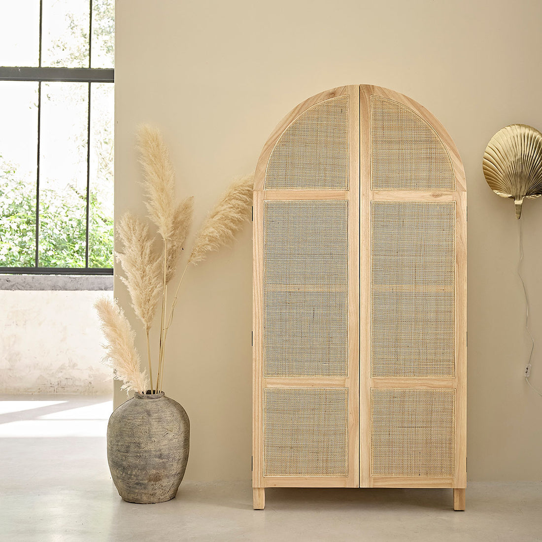 MAËL - Armadio in mindi massello e cannage 90 cm