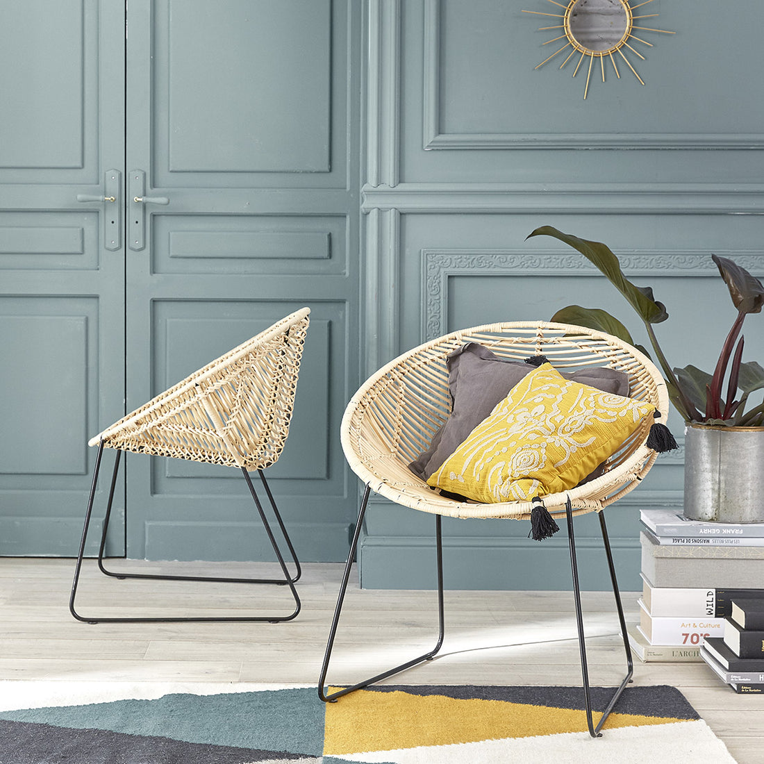 BOHEMA - Lot de 2 chaises en rotin et métal