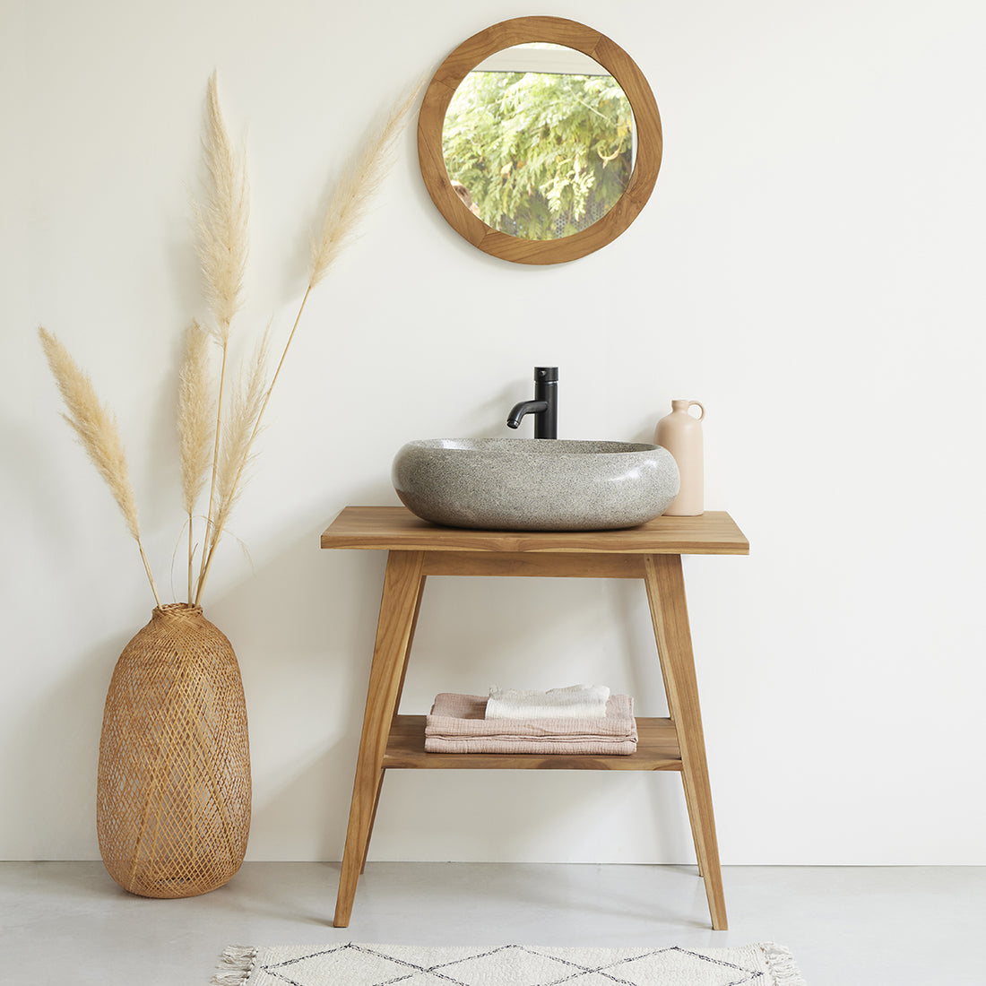 SARA - Mobile da bagno in teak massello 80 cm