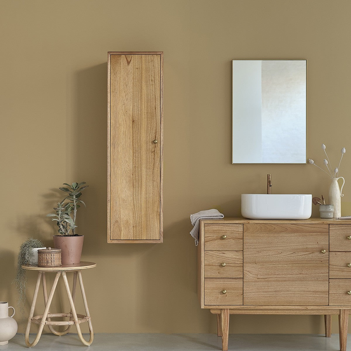 FIFTIES - Badezimmersäule aus massivem Mindi, hängend, 120 cm