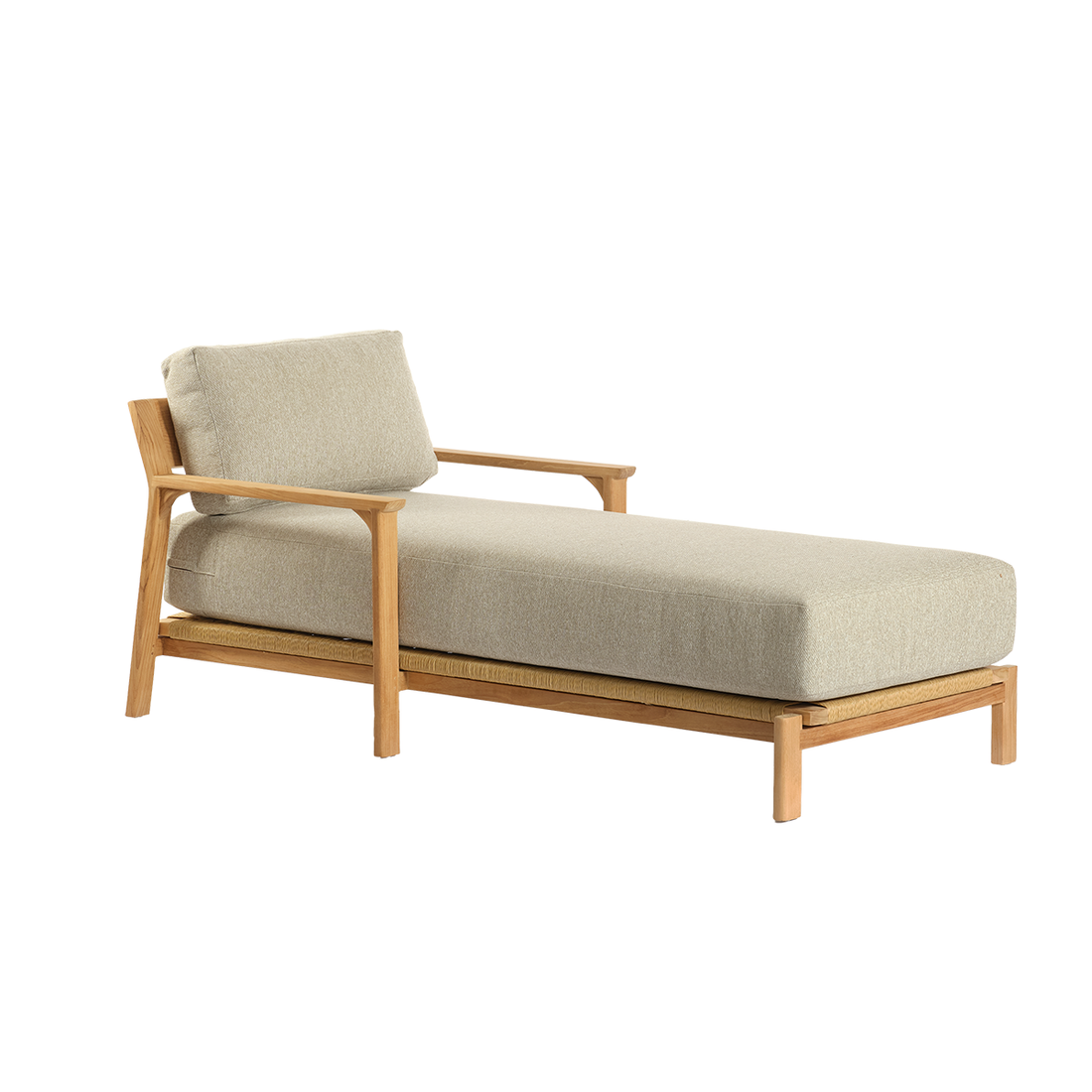 PIANA - Lettino prendisole in teak massiccio con cuscini grigi melange