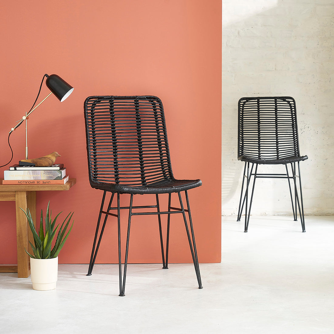 BOHEMA - Set aus 2 Stühlen aus Rattan und Metall schwarz