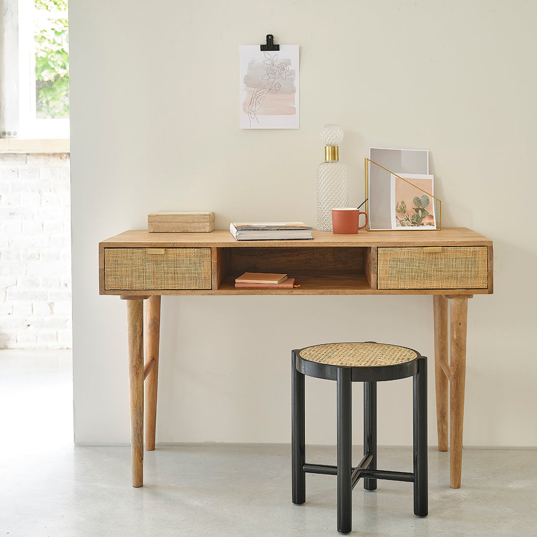 FELICIE - Scrivania in mango massello e midollino 120 cm