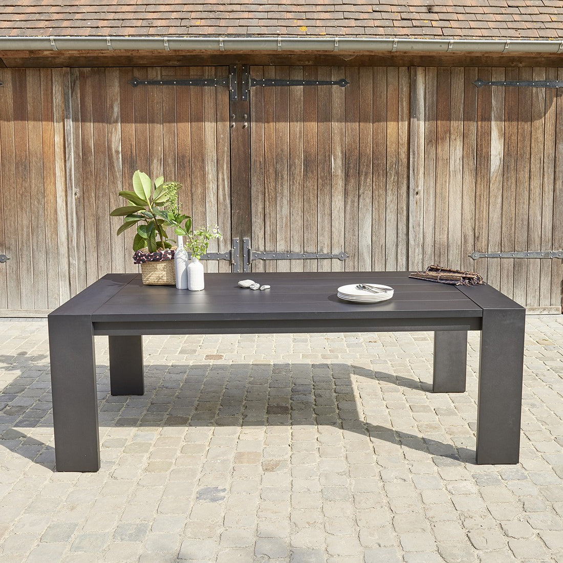 IBIZA - Tavolo da giardino in alluminio nero 6 pers.