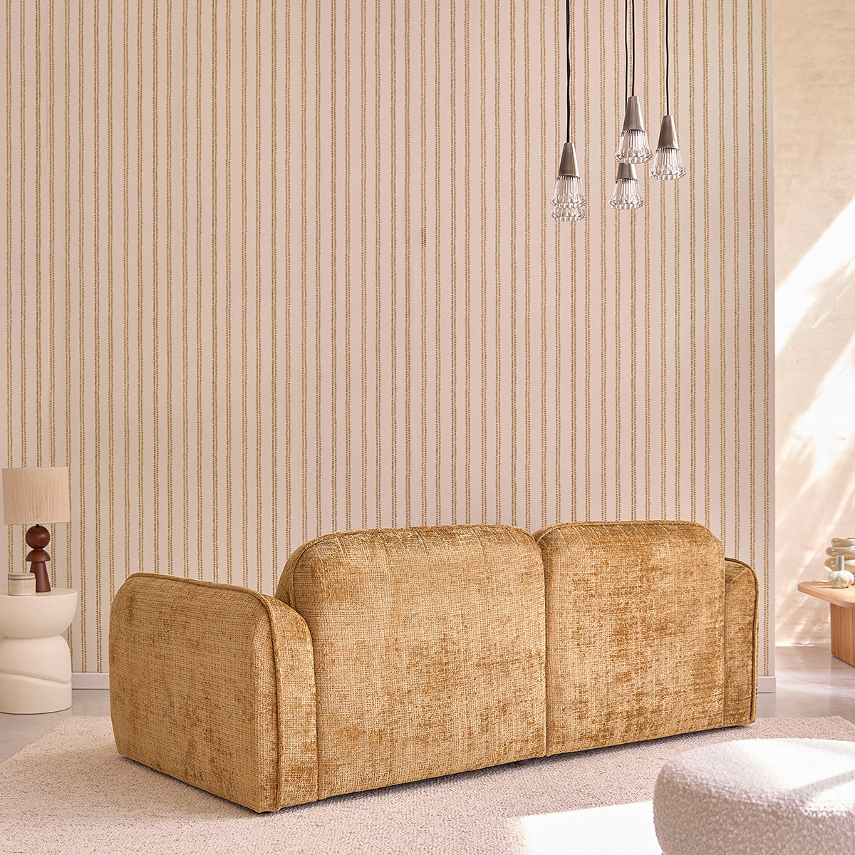 HECTOR - Canapé droit 3 places en velours texturé ocre