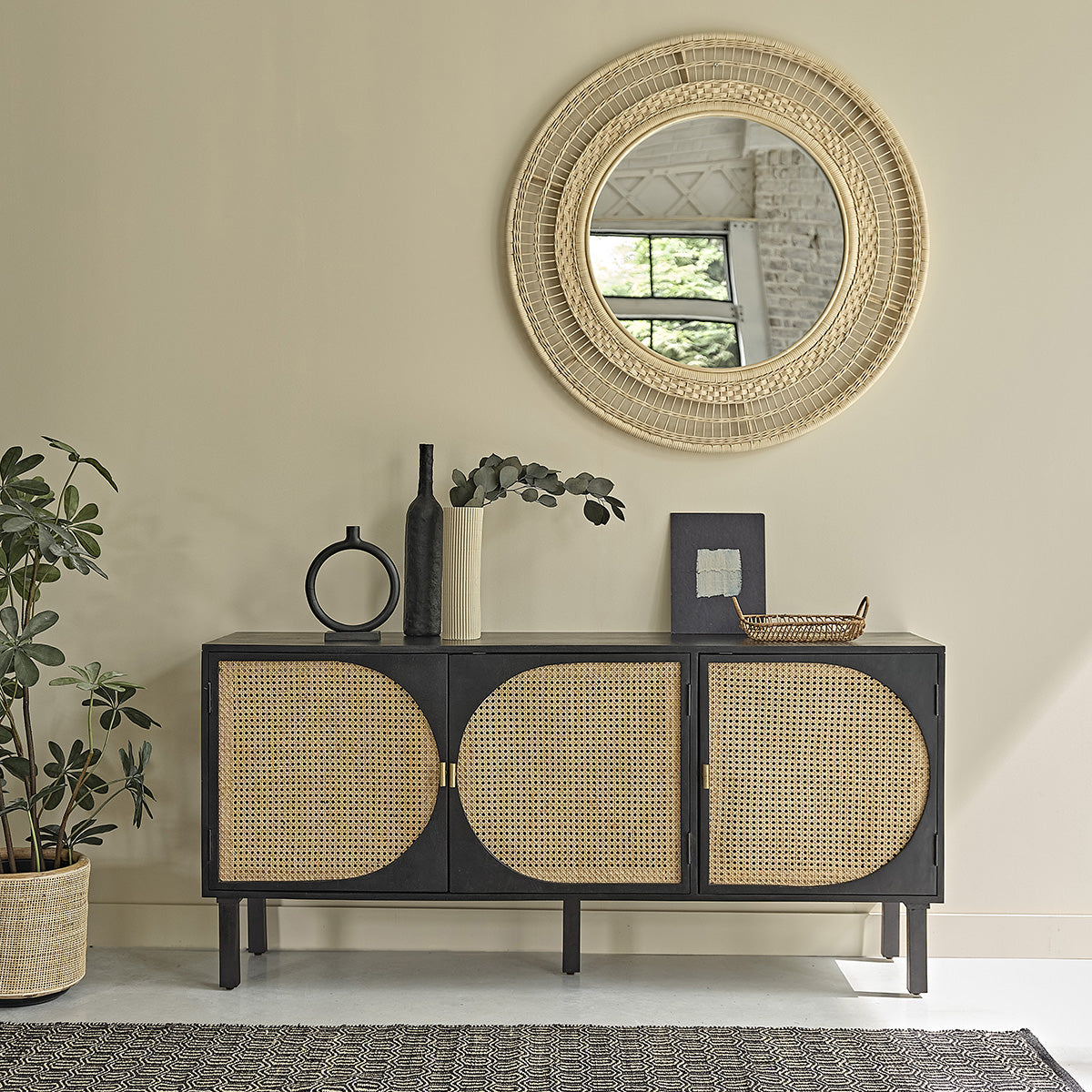 ZULMA - Credenza in mango massello e midollino 160 cm