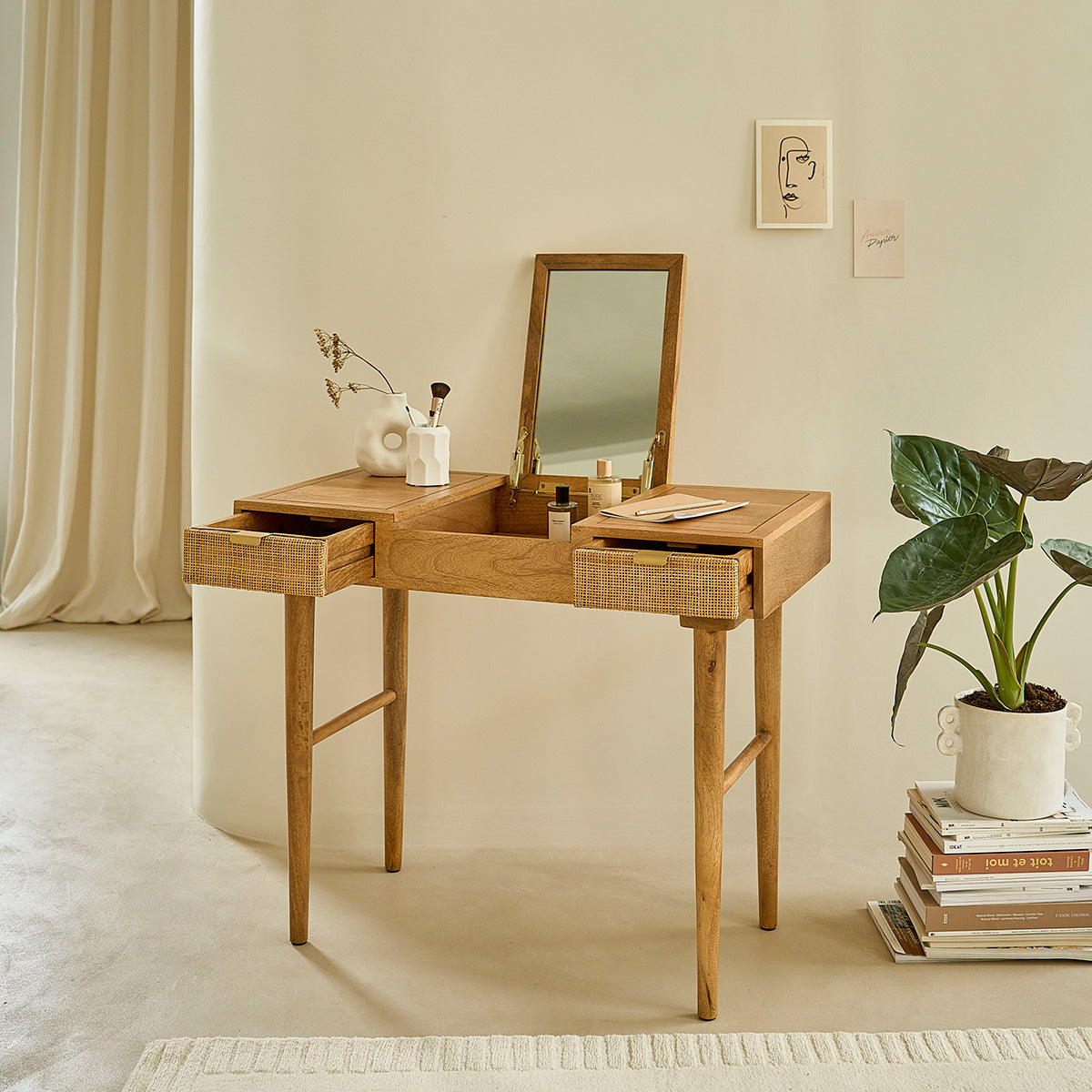 FELICIE - Scrivania in mango massello e cannage 90 cm