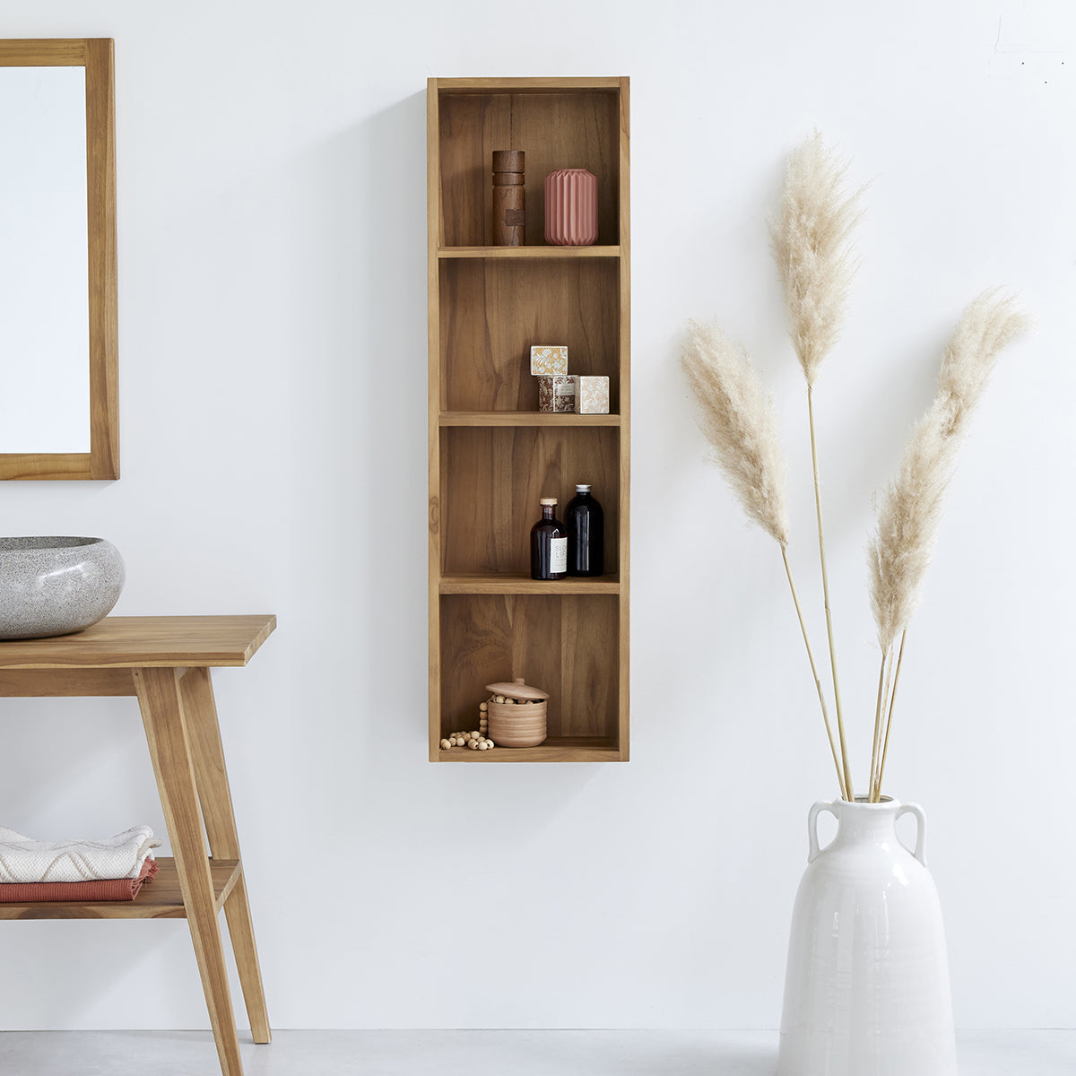 Colonna da bagno in teak massello sospesa 120 cm