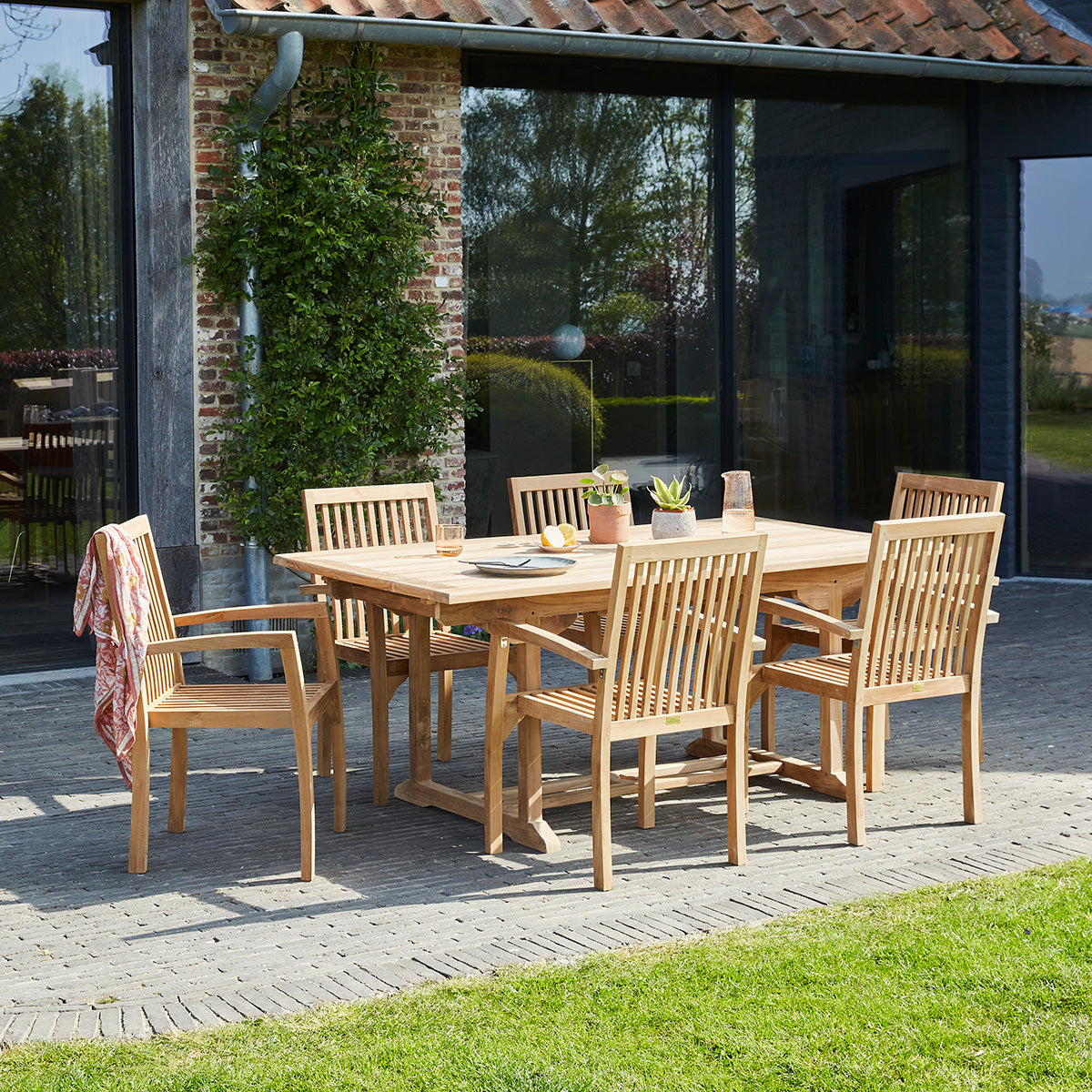 MIDLAND - Salon de jardin en teck massif extensible 8/10 pers.