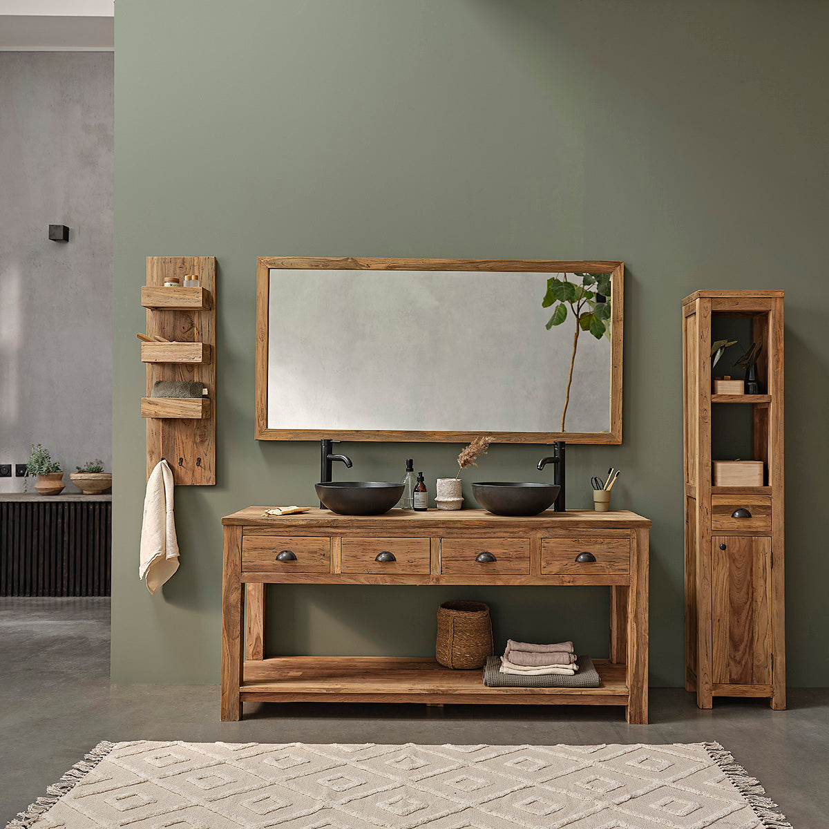 AUSTIN - Mensola a muro in teak massello riciclato 100 cm