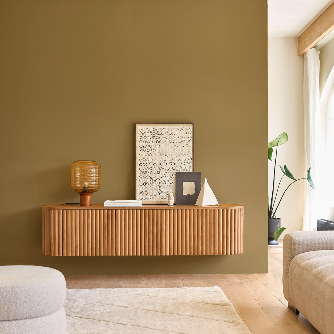 BELIZE - Meuble TV suspendu en teck massif 170 cm