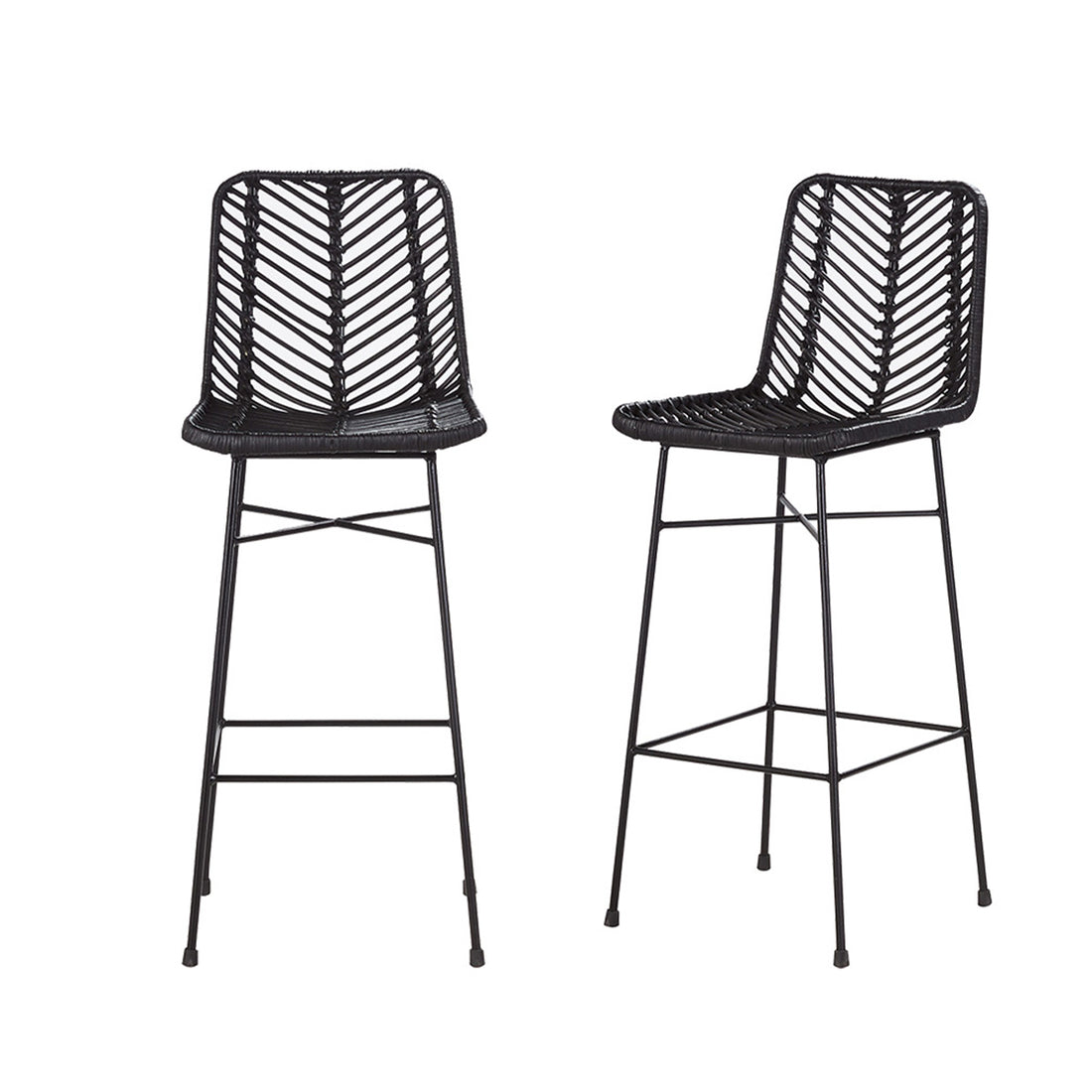 BOHEMA - Lot de 2 tabourets de bar en rotin et métal noirs