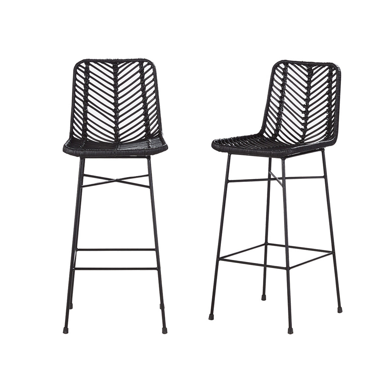 BOHEMA - Set di 2 sgabelli da bar neri in rattan e metallo