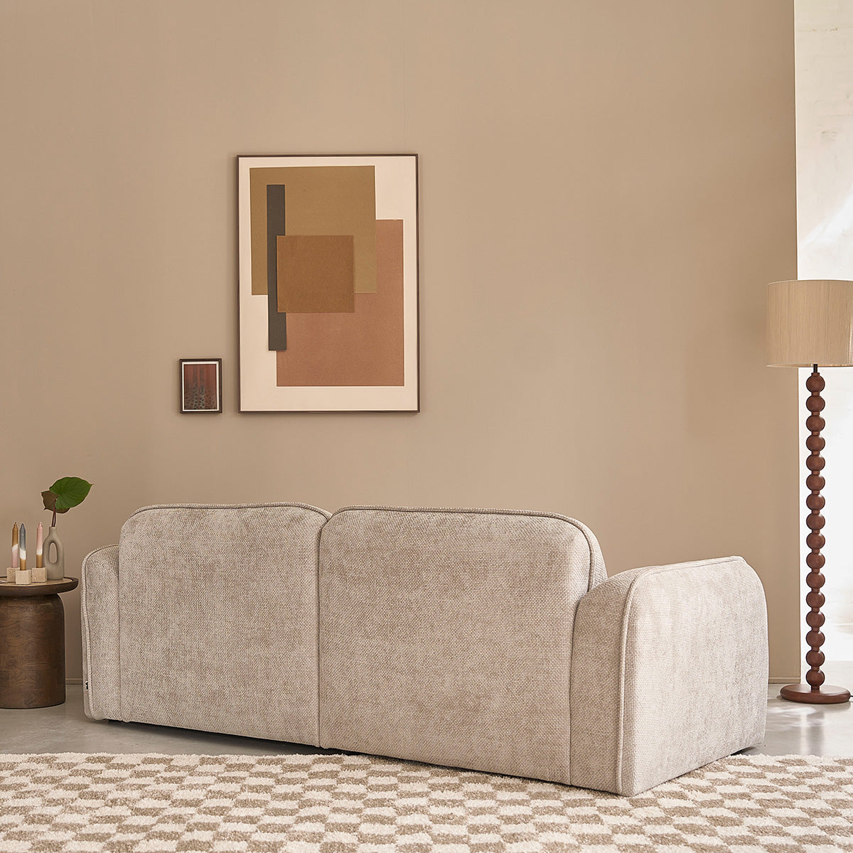 HECTOR - Canapé droit 3 places en velours tressé beige