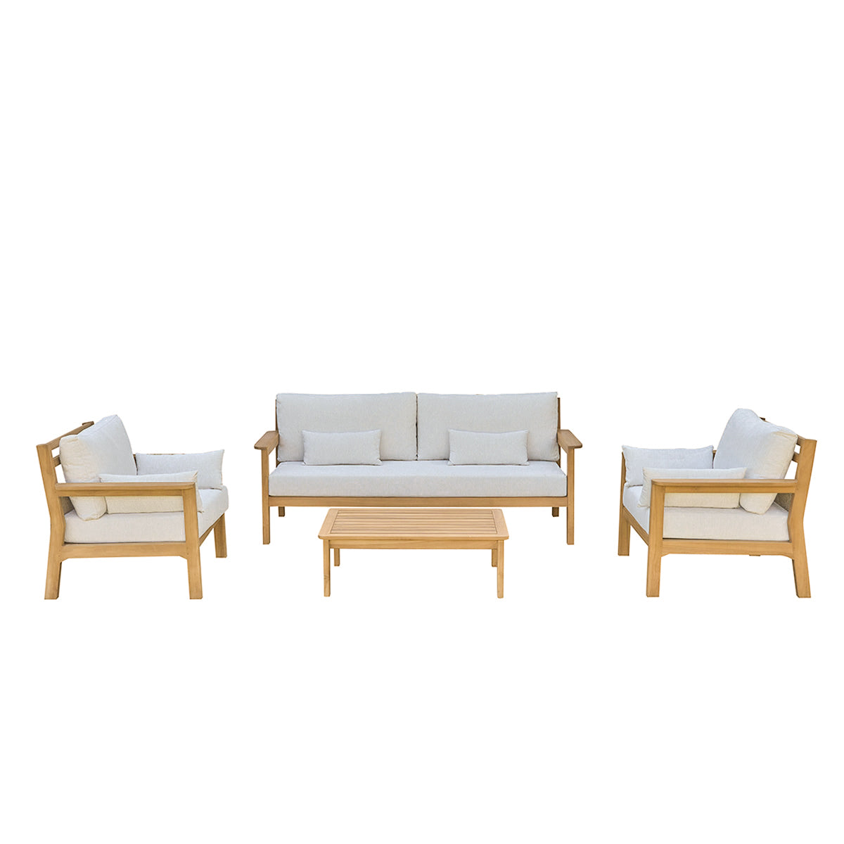 MAORA - Set di mobili da giardino bassi in teak massello con cuscini