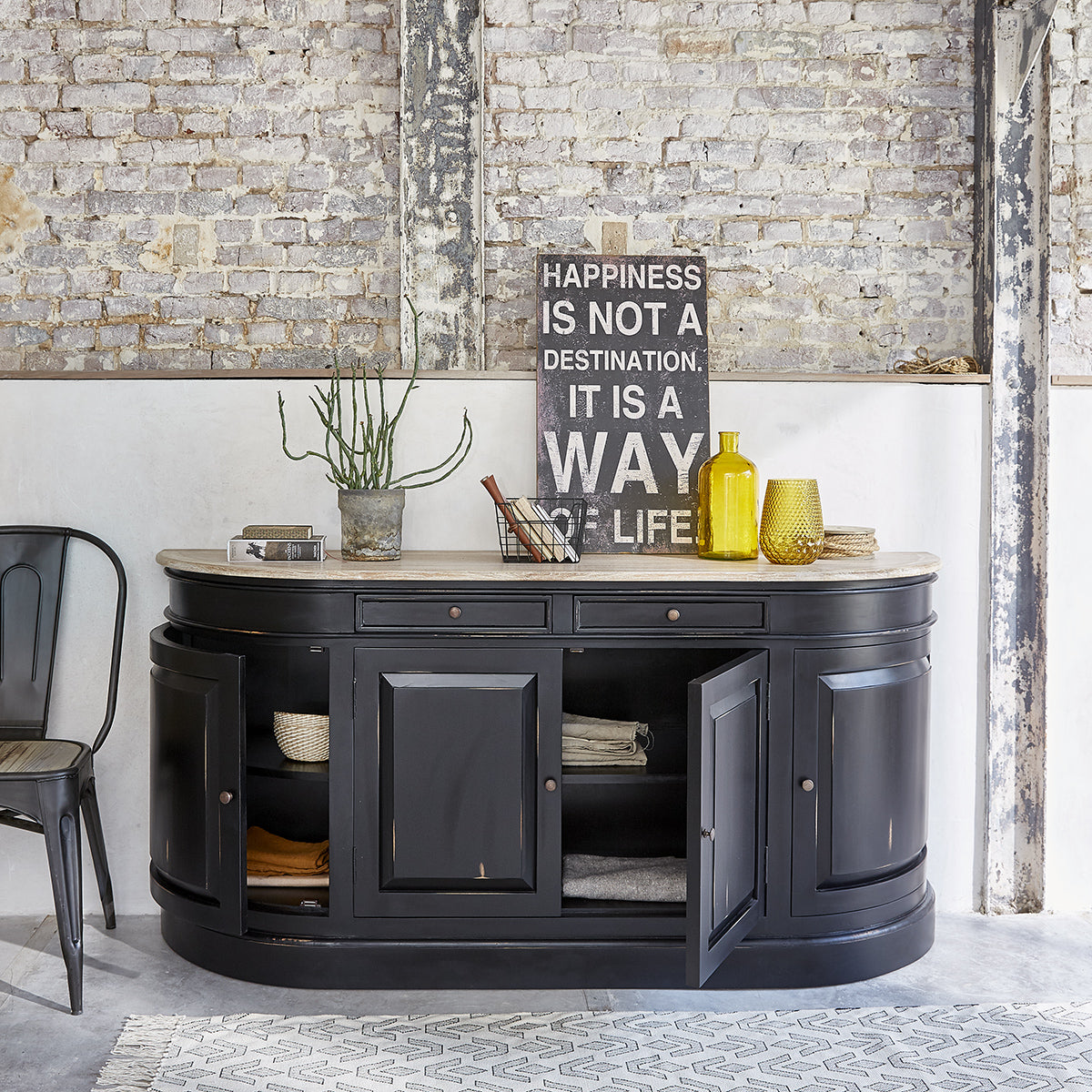 LONDRES - Buffet en acajou et teck massif 180 cm noir