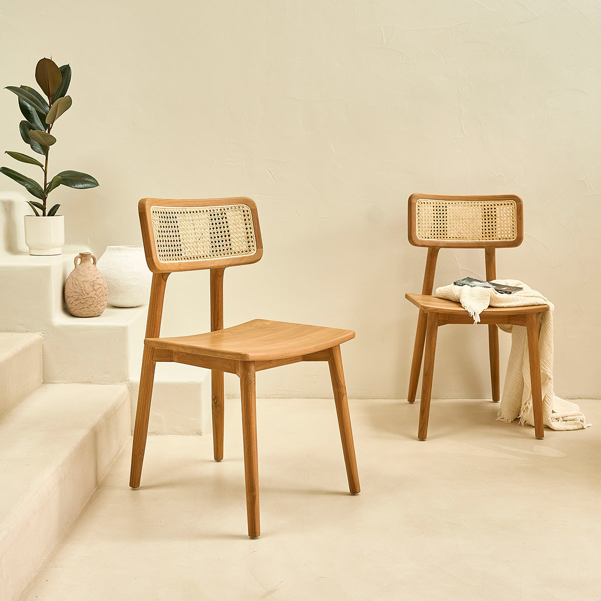 SIXTINE - Set di 2 sedie in teak massello e midollino